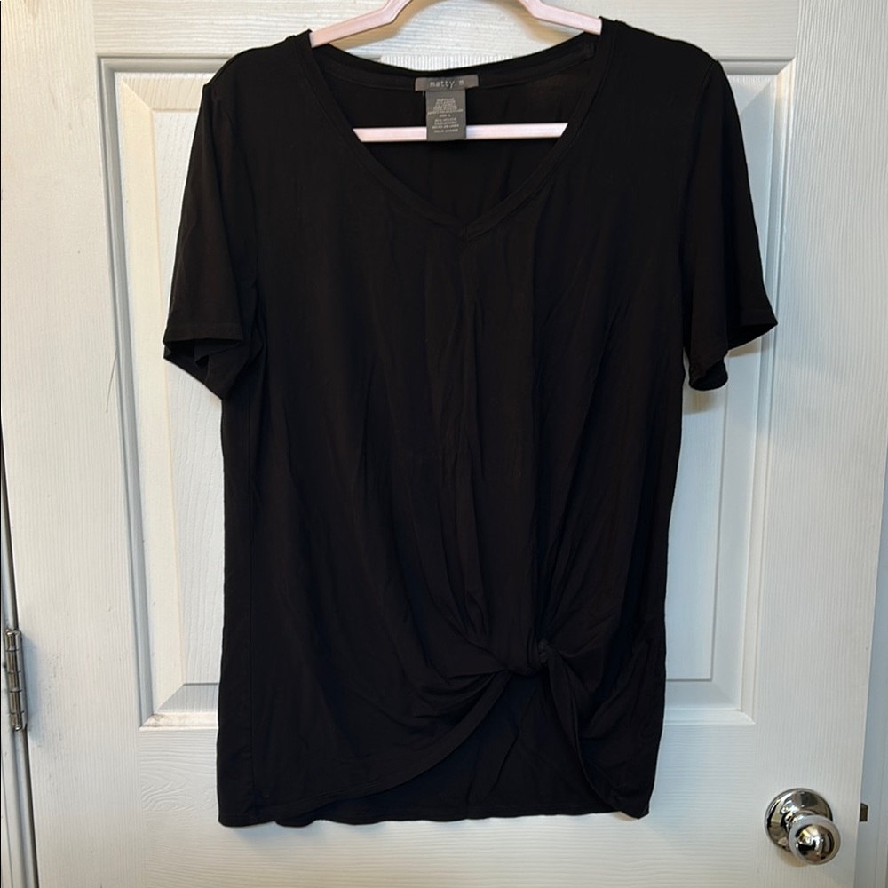 Black V-Neck Knot Front Top
